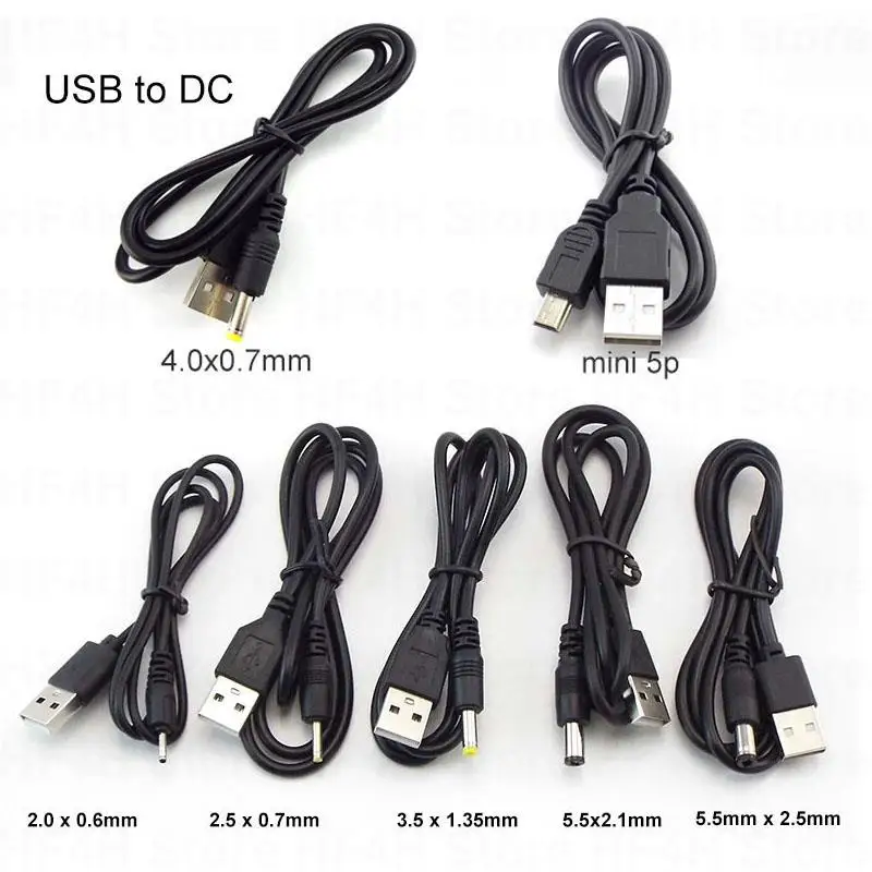 

USB Type A Male to DC Connector Charger Cable 5.5 2.1 2.5 2.0 3.5x1.35 4.0x1.7mm Converter Male Mini 5pin Power Supply Jack