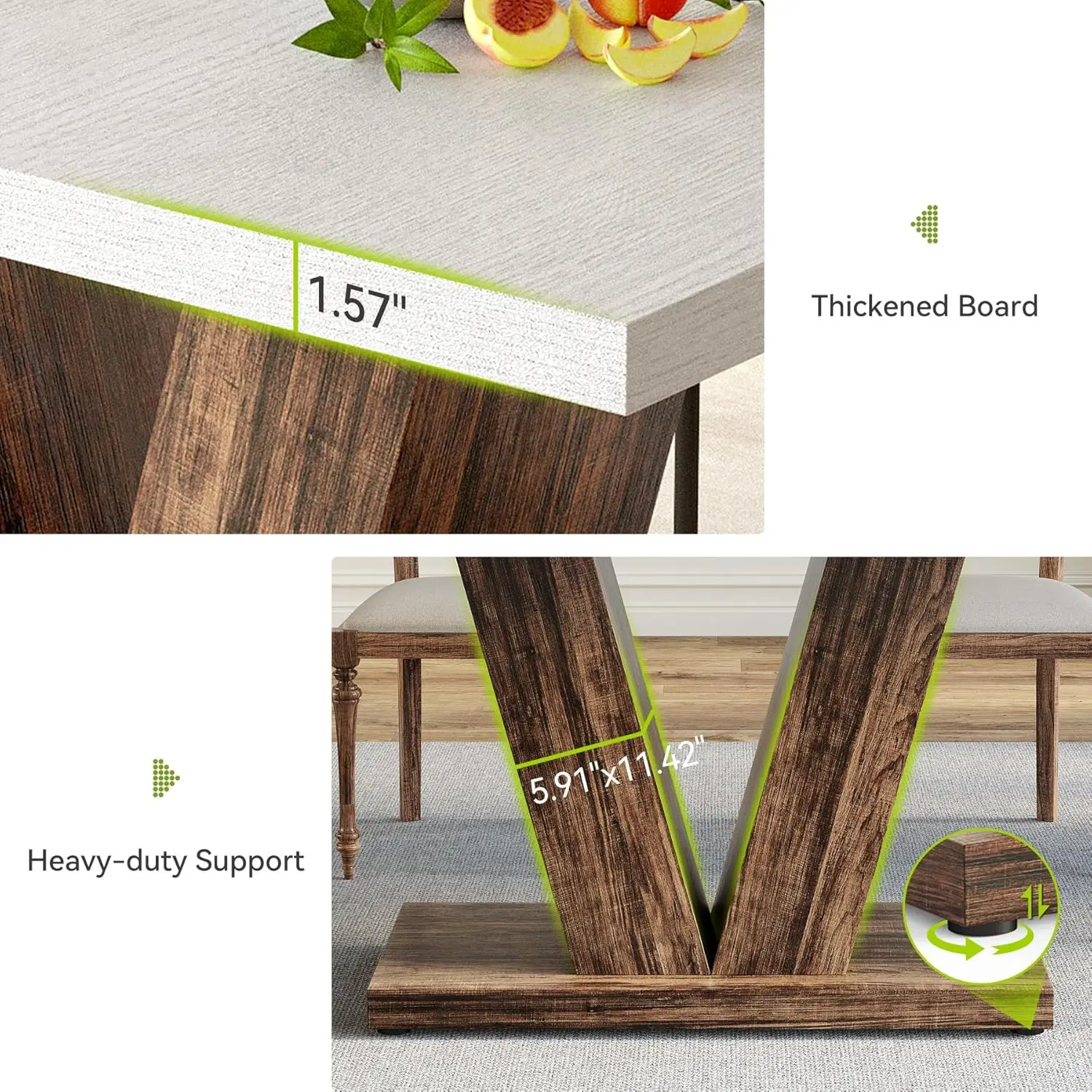 47 Inches Dining Table for 4, Modern Dining Room Tables, White Rectangle Kitchen 6