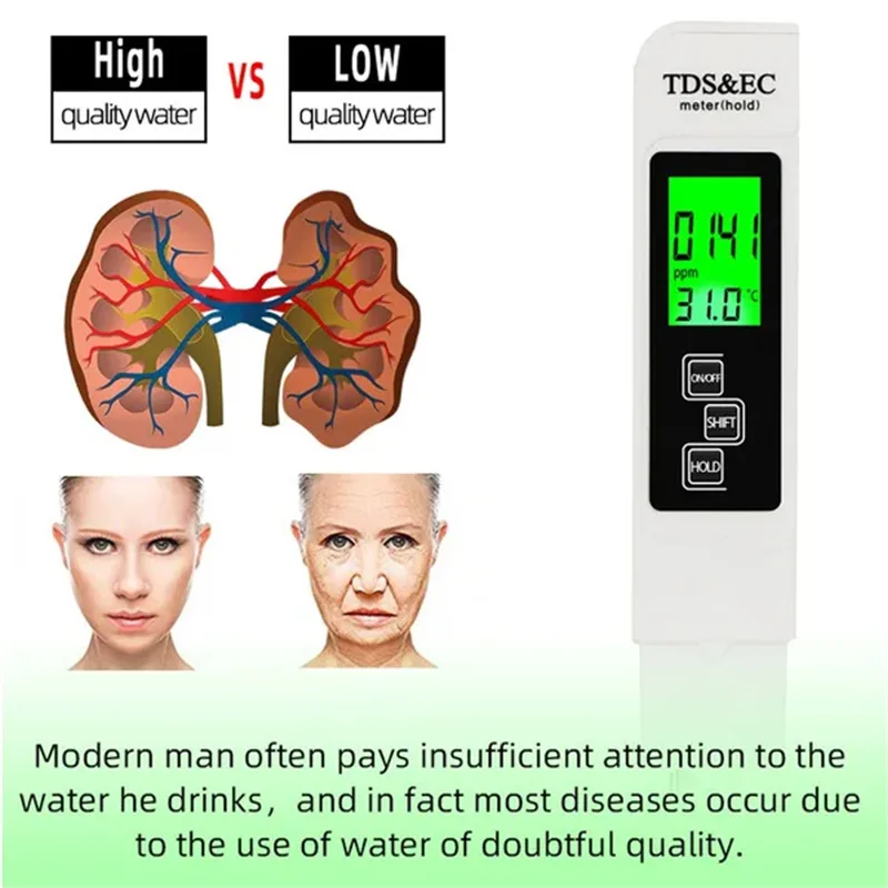 3 in 1 PH Tester Water  PH Meter TDS EC Temperature Meter Digital LCD Water Testing Pen Purity Water Quality Monitor Testing Pen 5