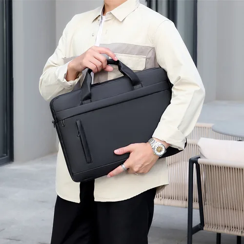 남성용 얇은 서류 가방, 방수 대용량 서류 가방, 어깨 끈 노트북 15.6 인치 블랙 크로스바디백 4