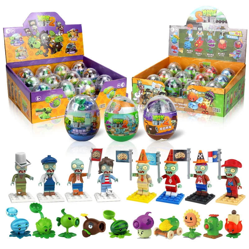 식물 대. 좀비 미스터리 박스 블라인드 박스 완구 퍼즐 빌딩 블록 Peashooter Figure Assembly Gift