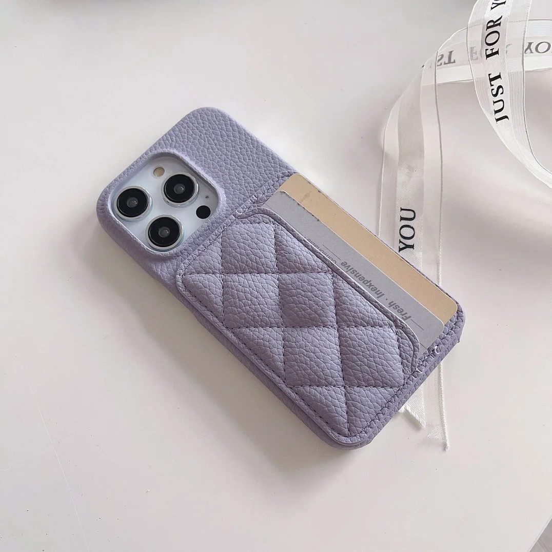 Luxury Elegant 3D Diamond Grid Leather Dual Card Slot Wallet Case & Phone Cover