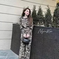 Autumn and Winter New Pullover Top Round Neck Letter Knit Wide Leg Pants Temperament Age Reducing Two-piece Set 2