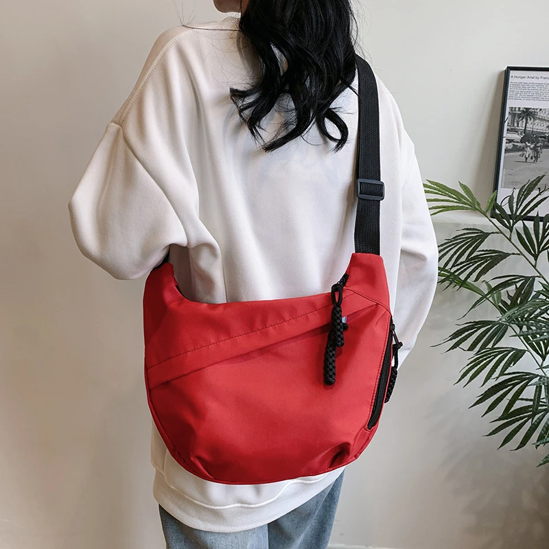 Borsa a Tracolla Casual da Donna in Nylon, Grande Capacità, Stile Hobo con Cinturino Regolabile, Nera/Bianca/Kaki per Uso Quotidiano - immagine 2