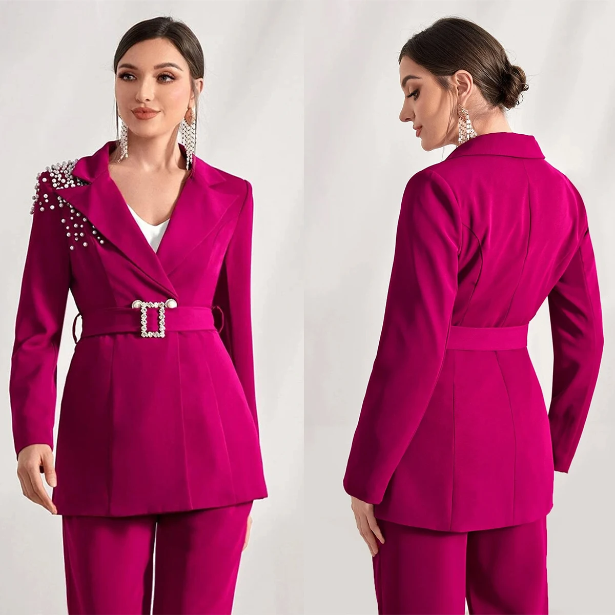 Crystal Beads Mother Of The Bride Pant Suits Loose Evening Party Women Tuxedos Outfit Wear  (Jacket+Pants)