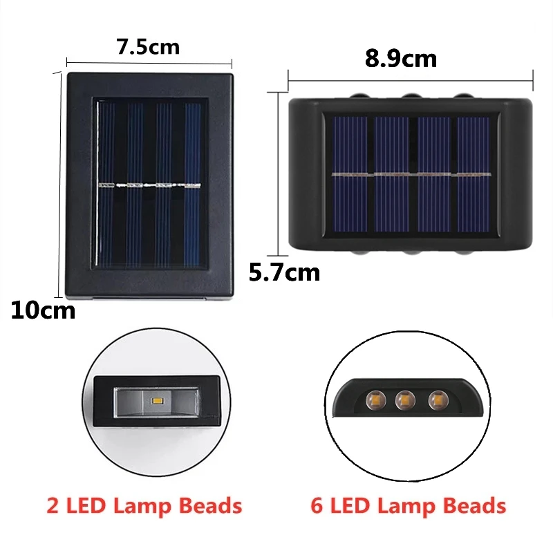 6 LED Solar Lights Outdoor Waterproof Up and Down Luminous Lighting Wall Lamp Garden Decor Stairs Fence Balcony Sunlight Lamps images - 6