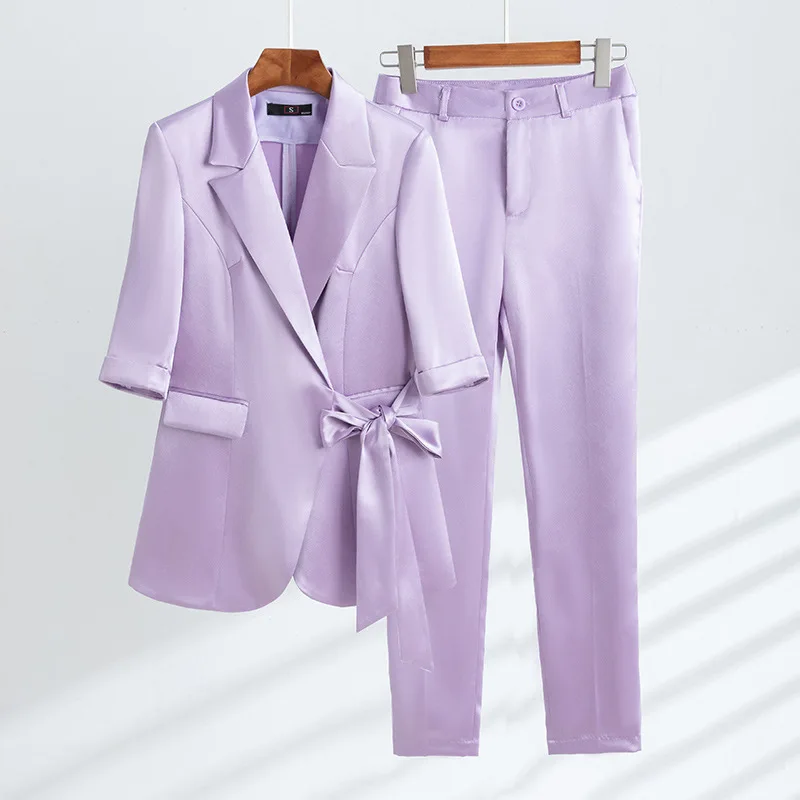 women-blazer-sets-solid-color-notched-collar-half-sleeve-lace-up-jacket-pencil-pants-2pcs-spring-summer-fashion-ol-ladies-suits