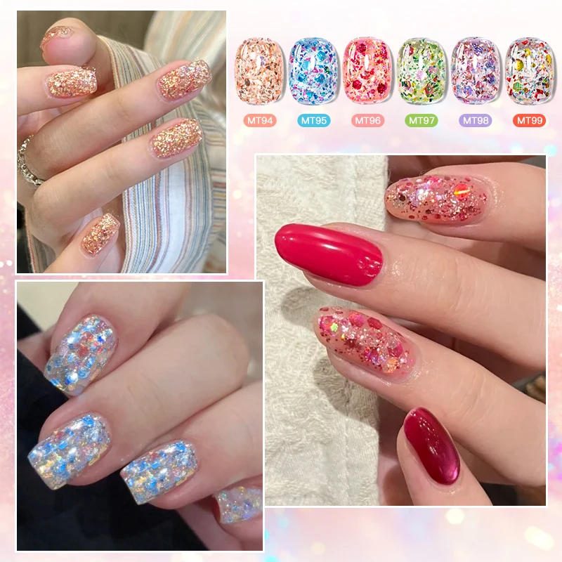 7ml 캔디 스팽글 네일 젤 폴리쉬 반짝이는 글리터 샤이닝 쏙 오프 UV LED 세미 퍼머넌트 바니쉬 DIY 네일 아트 매니큐어용