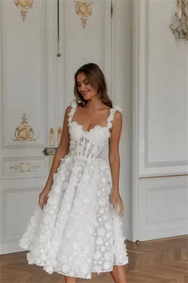 Customized Spaghetti Strap A-Line robes de soirée V Neck Knee-Length Evening Dresses Applique Valentines Day Wedding Dress AE505 3