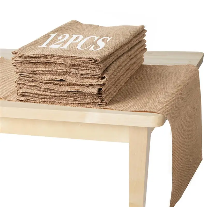 

12 Packs Burlap Wedding Table Runners Farmhouse Natural Jute Country Tablecloth For Banquets Vintage Rustic Banquet Table Decor