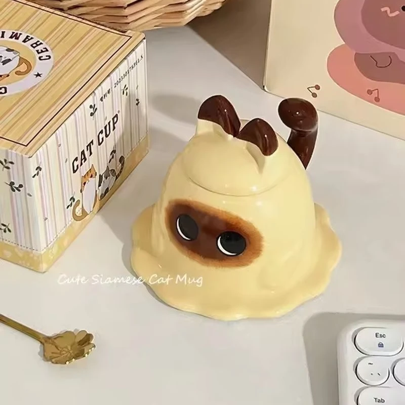 Creative Ceramic Mug Home Cute Cat With Lid Funny Storage Coffee Cup Halloween Desktop Decoration Girl Holiday Gift