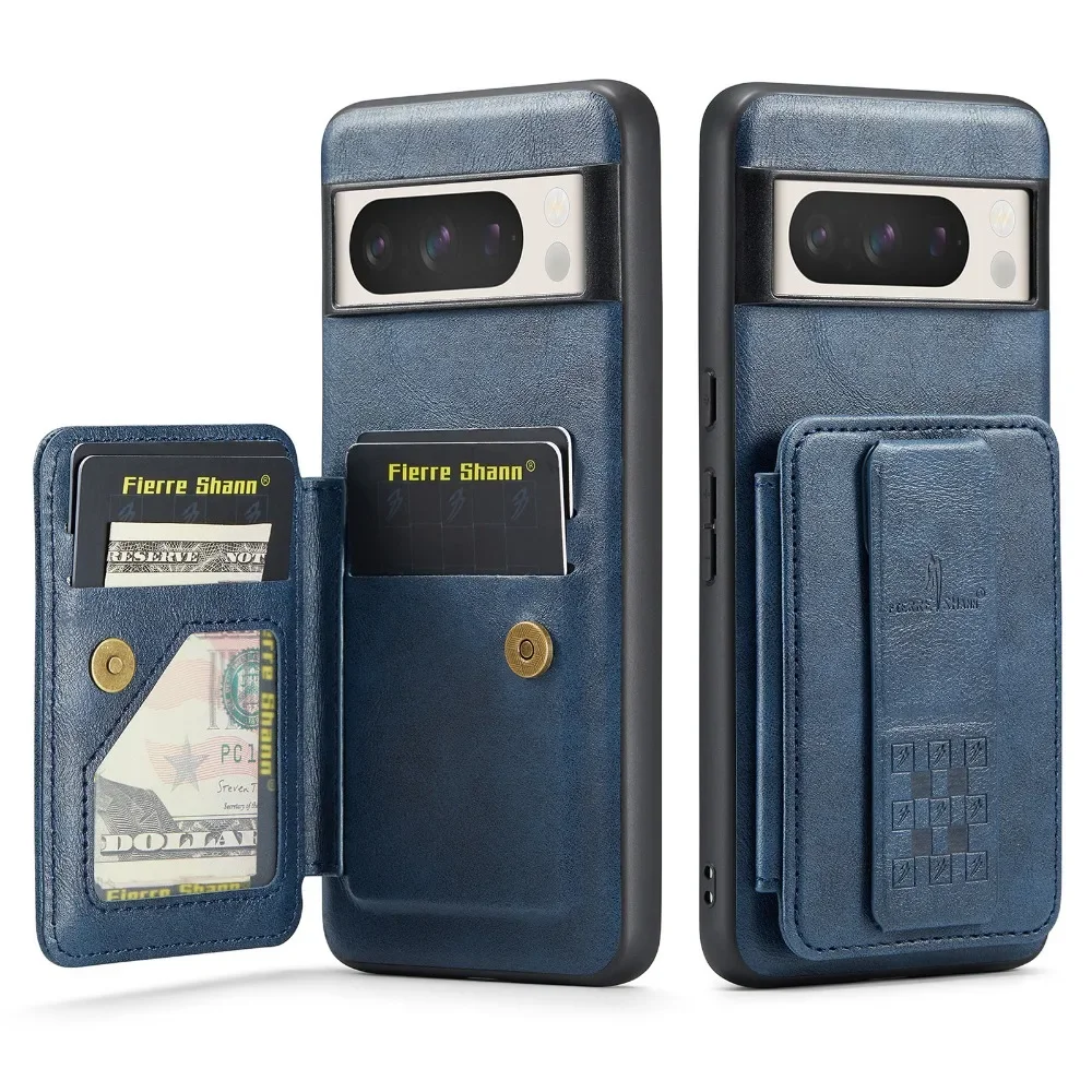 RFID Blocking Flip Card Holder Wallet with Magnetic Retractable Wristband - PU Leather Cover