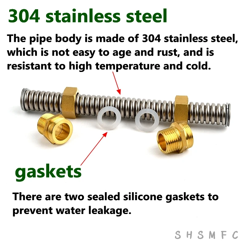 1/2" 3/4" 1" BSP Copper Male Thread 304 Stainless Steel Bellows Hot Cold Water Pipe Joint 1~3 PCS