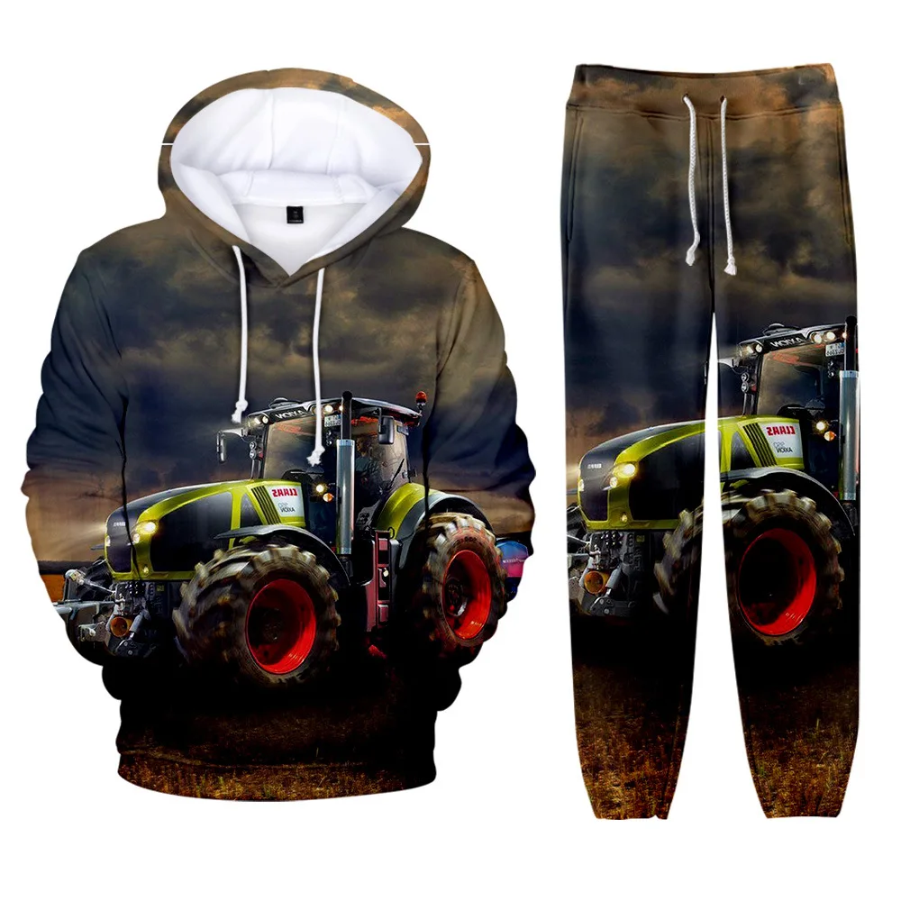 

3D Tractor Harajuku Hip Hop Car Pattern Long Sleeved Hooded 2Pcs Women / Men Autumn Tracksuit Hoodies Fashion Pants Clothes