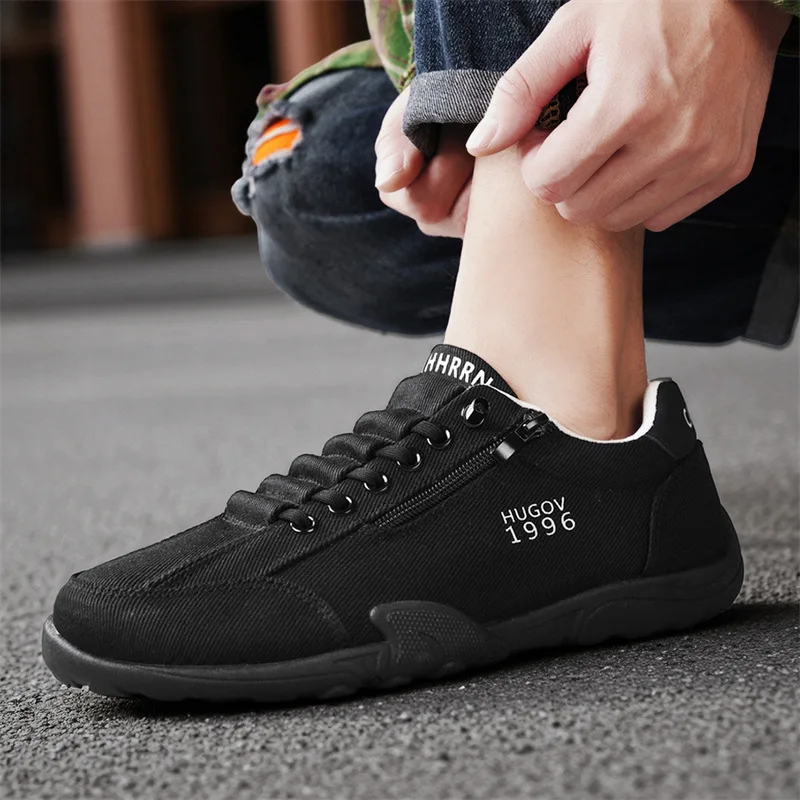 Red Canvas Shoes Men's 2026 New Side Zip Flat Sports Casual Low Cut Breathable Anti-Slip Wear-Resistant round Toe PVC Outsole