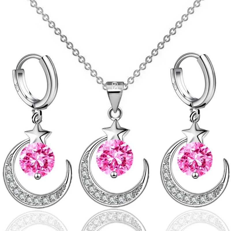 

New S925 Stamp Silver Women Drop Earrings Fashion Star And Moon Pendant High Quality Zircon Earring Sets For Women Jewelry Gifts