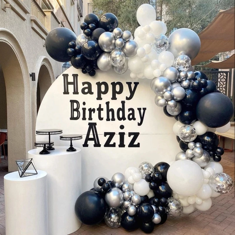 

137pcs/set Black White Balloons Garland Arch Kit Latex Silver Chrome Globos Happy New Year Birthday Party Decorations Supplies