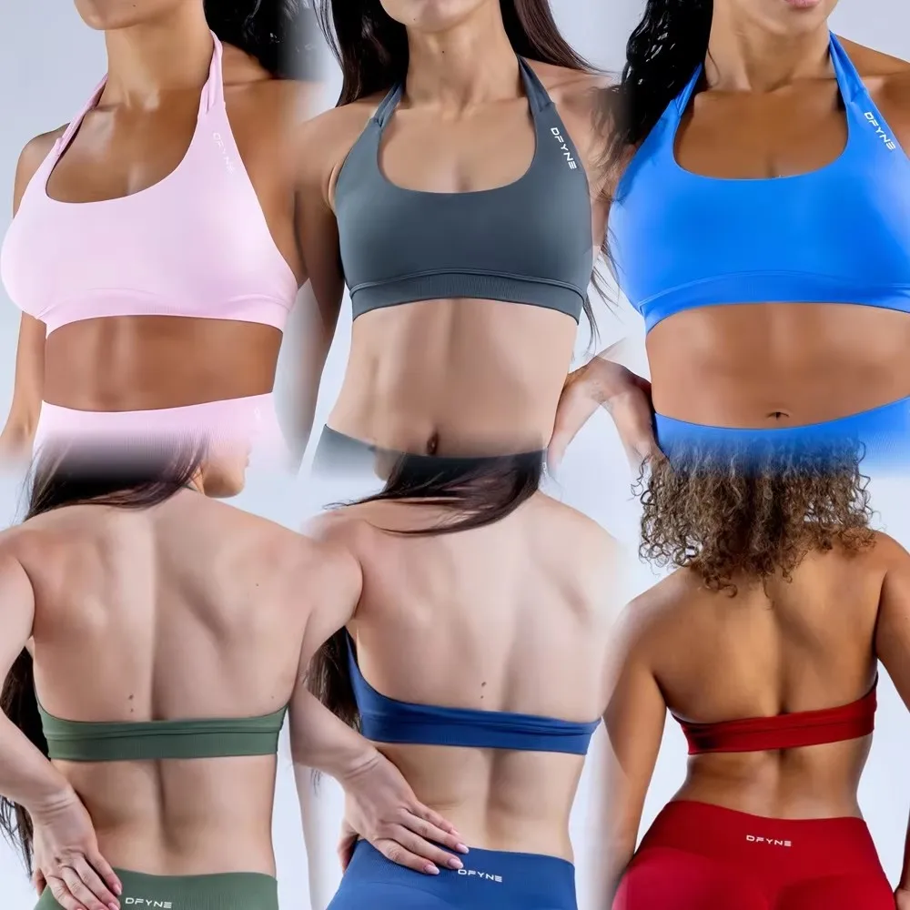 Yoga Impact Sports Bra With Logo Women Seamless Halter Bra Open Back  Top Bras Medium Support Gym Crop Top Padded Sportswear 5