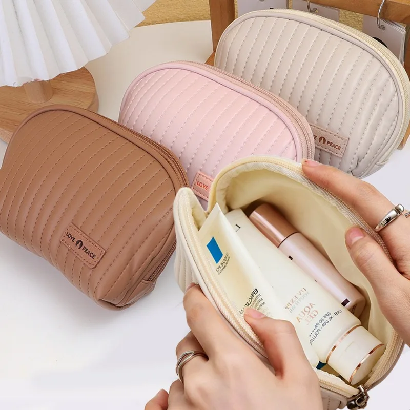 

Портативная полукруглая косметичка для женщин, водонепроницаемый дорожный миниатюрный Органайзер из искусственной кожи на молнии для женщин и девушек, косметичка