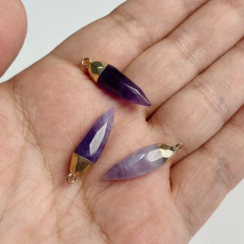 Purple Amethysts Quartz Crystal Pendant Charm Connector For Healing Pendulum Jewelry Making Diy Earring Necklace Gifts