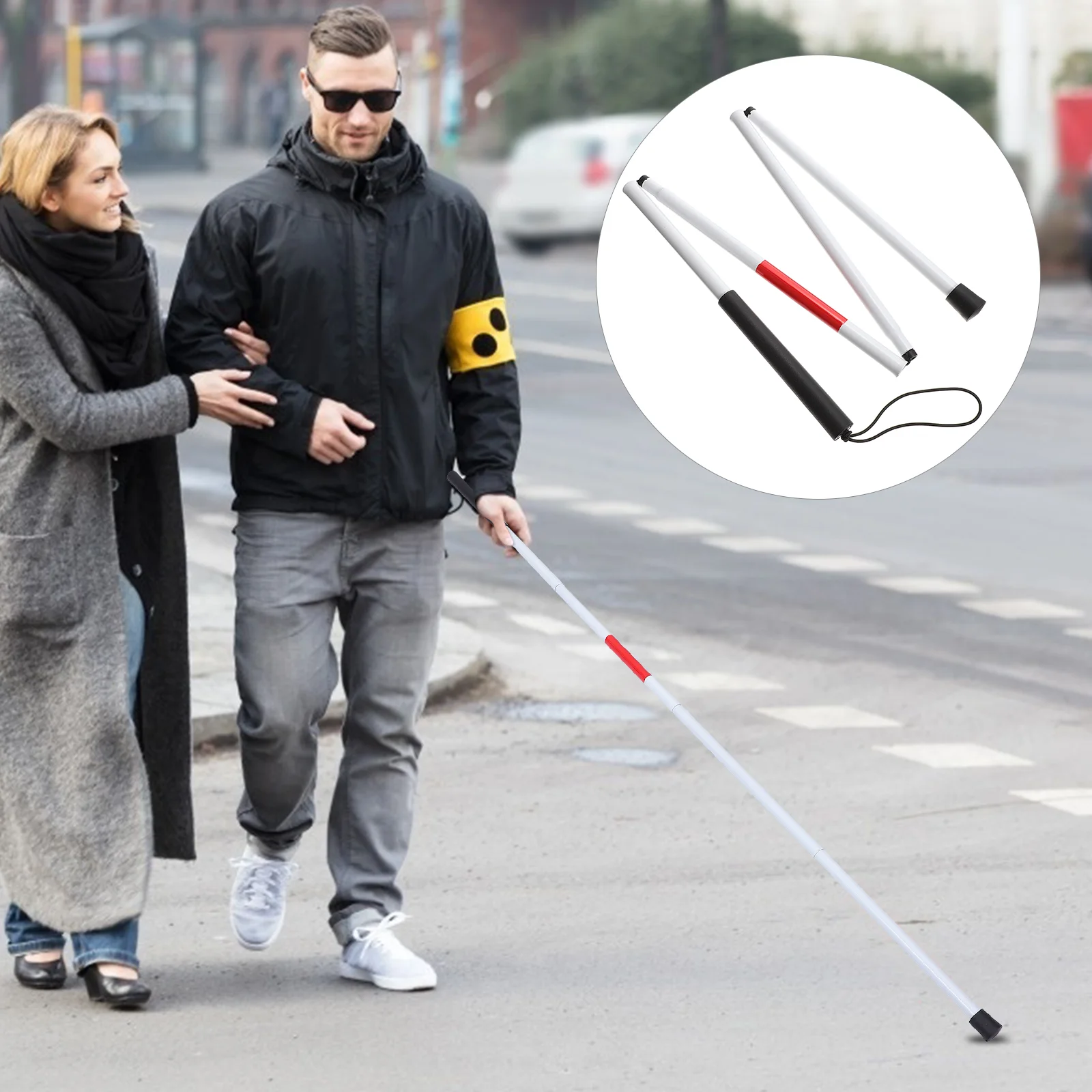 Guide Cane Foldable Blind Cane Four-Section Blind Portable Aluminium Alloy Walk Stick Practical Folding walking cane