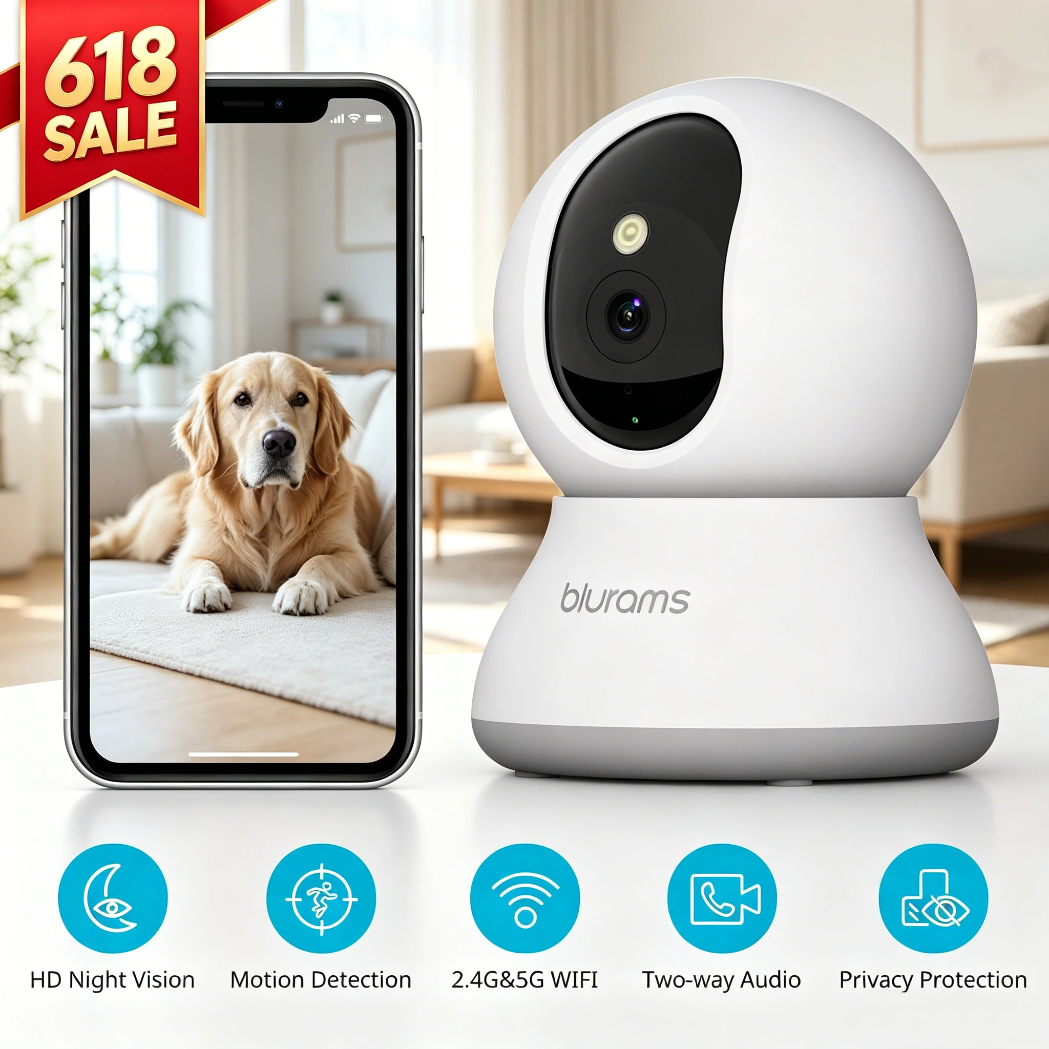 Blurams Indoor Security Camera 2K, Home Security Camera for Dog/Elder, Security Camera with One-Touch Call Update A31S-2pc