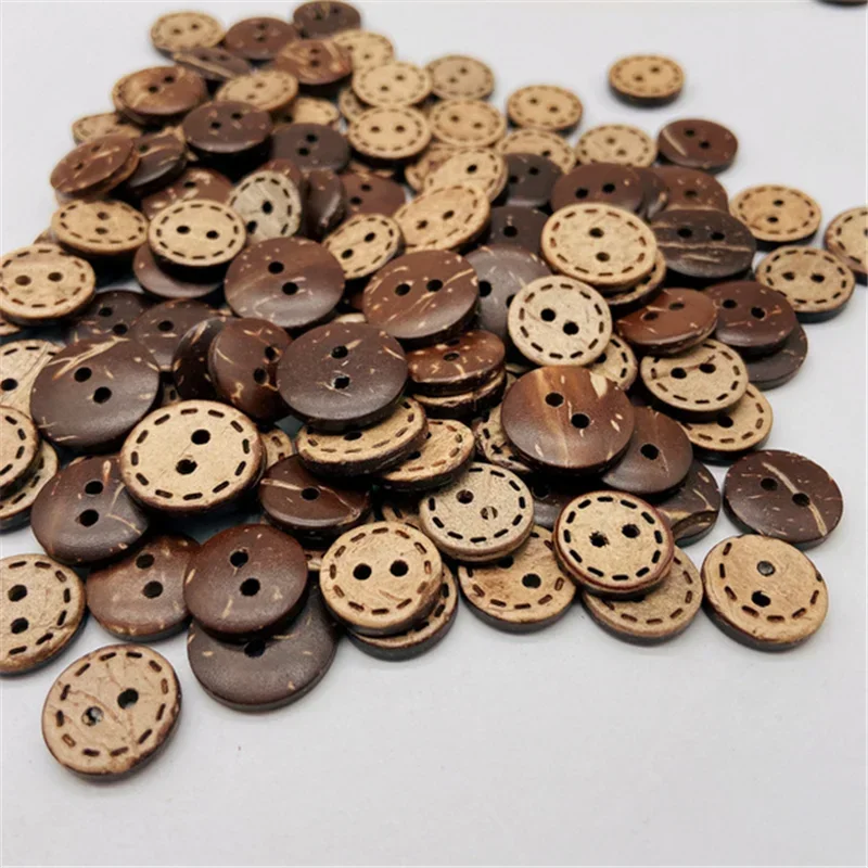 50/100Pcs Natural Coconut Shell Button Dotted Line Two-Eyed Child Sweater Button 3