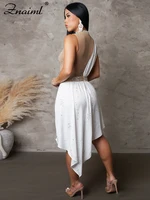 Znaiml Sexy Nightclub One Piece Outfit Romper Playsuit Women Birthday Diamonds Rhinestones Mesh Streamer Side Irregular Jumpsuit - Image 2