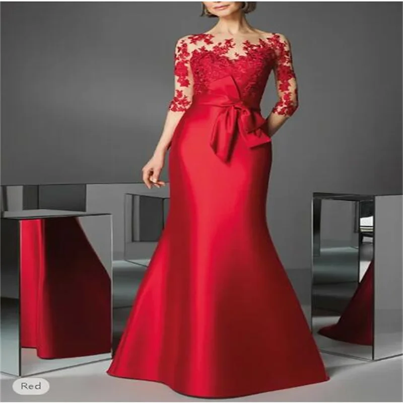 Mother Bride Dresses Women Party Dresses Red Mermaid Mother of the Bride Dresses for weddings Half Sleeves Formal Long Mom Gown Elegant Party Dresses for Women 2025