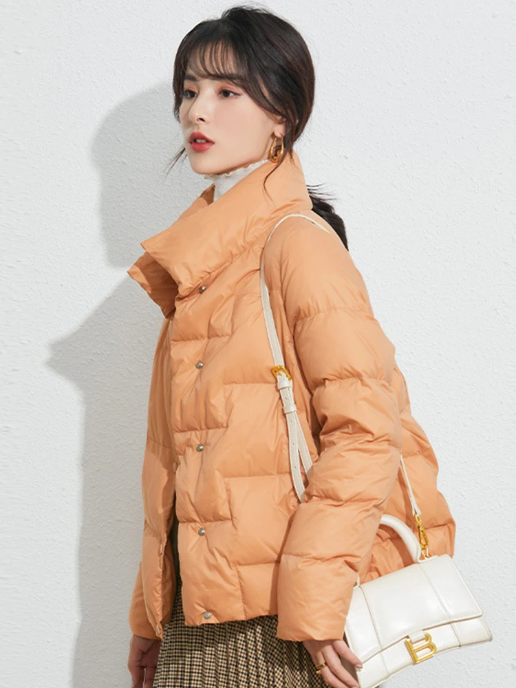 

FMFSSOM Winter Women Jacket 90% White Duck Down Coat Single Breasted Fashion Casual Turtleneck Warm Loose Snow out wear