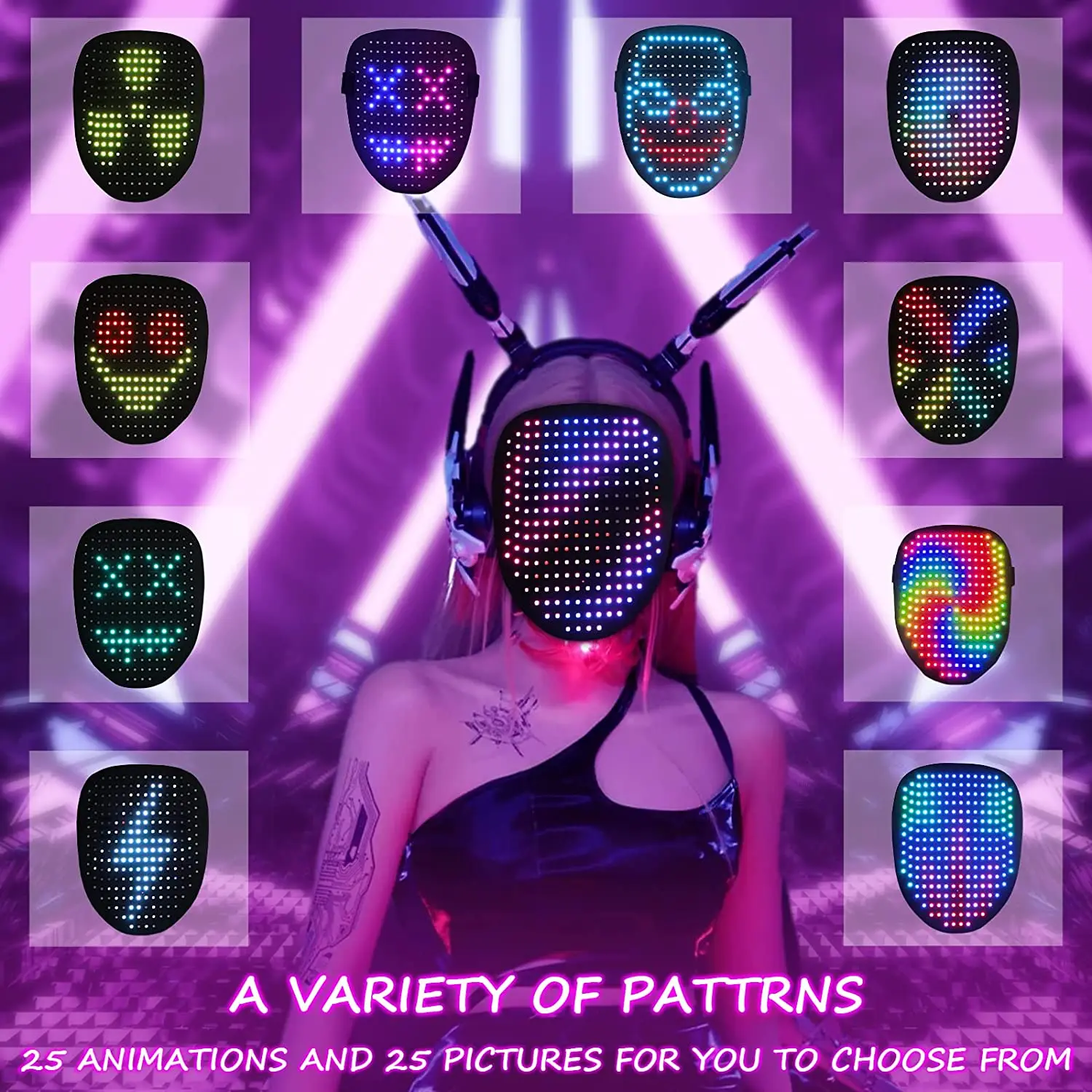Halloween Mask Party Masks New Halloween LED Mask Gesture Light Mask Face-changing Induction Party Performance Atmosphere Props