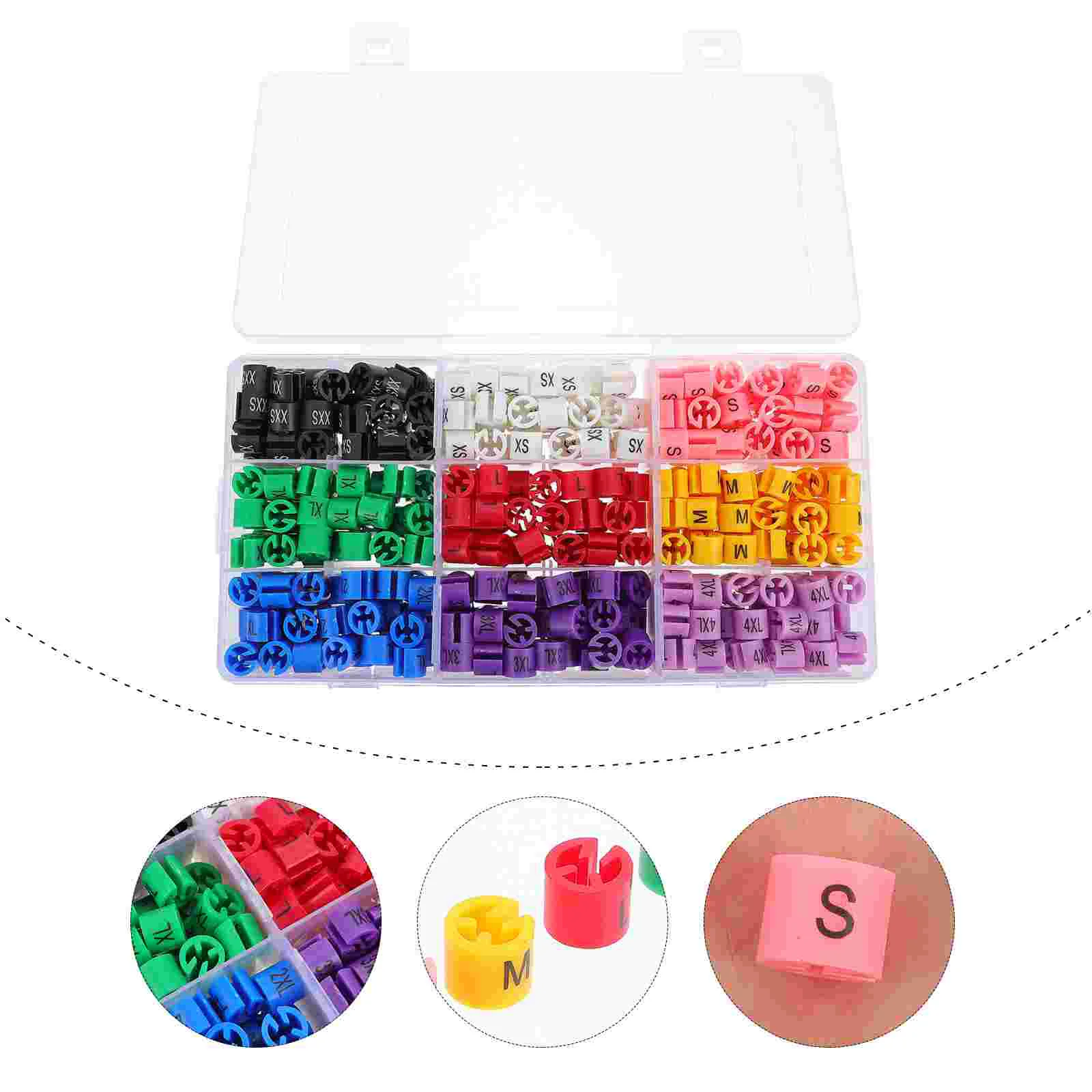 

450 Pcs Hanger Size Buckle Plastic Clothes Markers Sizes Assortment Kit Color-Coding Sizer Hangers Garment Label