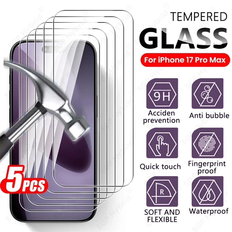 Custodia iFone 17ProMax 5 pezzi in vetro 9H per iPhone17 iPhone 17 Pro i Phone 17Pro ProMax iPhone17Pro Max Proteggi schermo Guard Cover