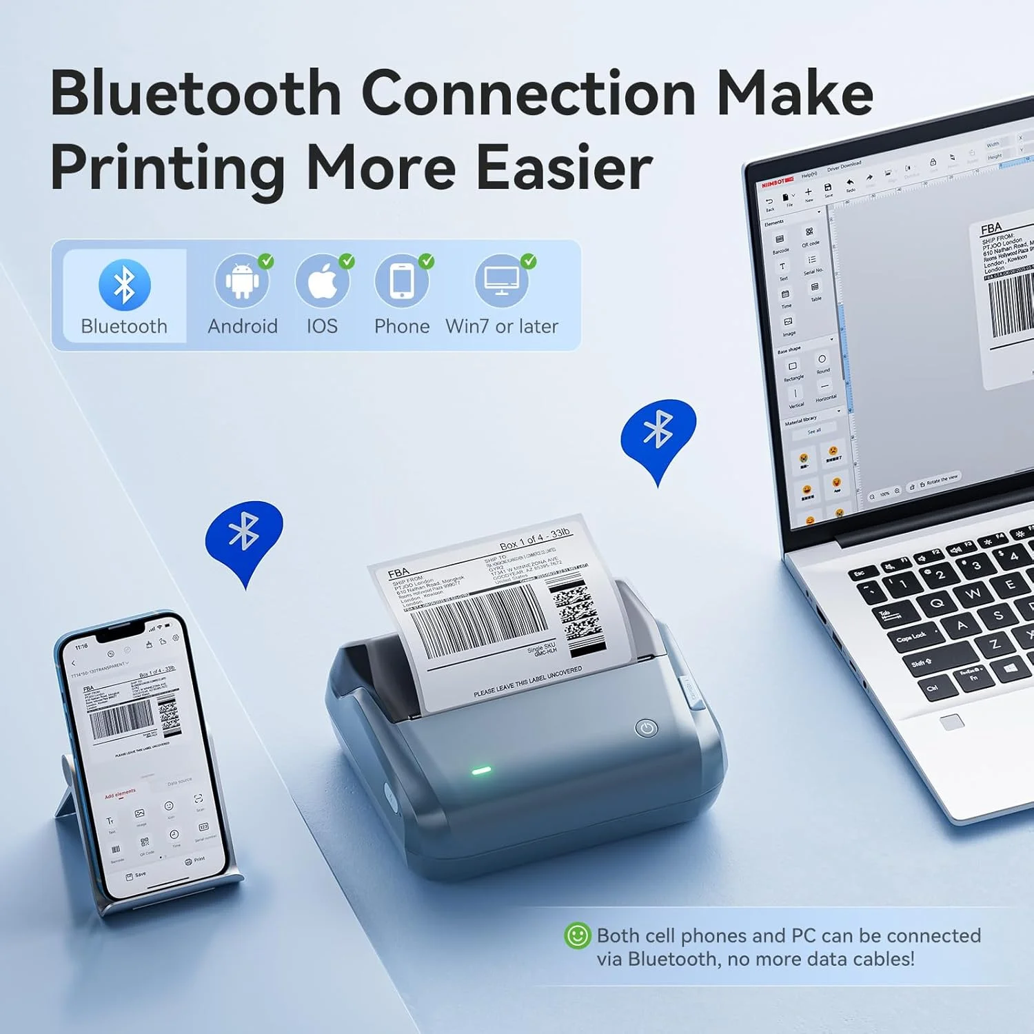 NIIMBOT B4 Big Size 20-110mm Width Printing Mini Portable Saving Space Bluetooth Wireless Label Printer 4x6inch Shipping Sticker