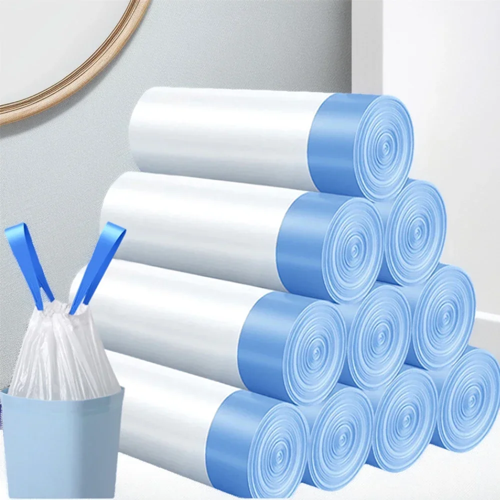 Garbage Bags 5/10 Rolls 75/150Pcs Drawstring Garbage Bag Household Disposable Trash Pouch Kitchen Storage Cleaning Waste Bag