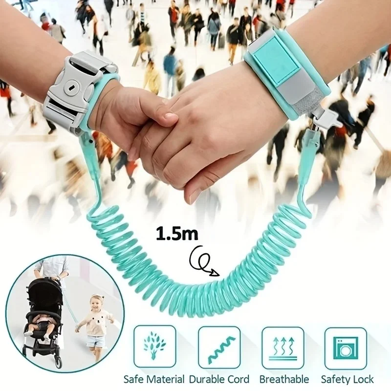 1PCS 안전 1.5M 미아방지 손목끈 어린이용 손목밴드 잠금장치 및 열쇠 안전 손목벨트 어린이 여행 야외용