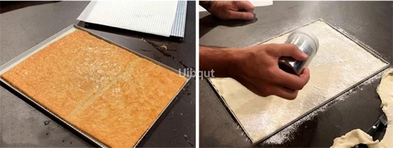 Bandeja para hornear hojaldre rectangular Mille Feuille molde para repostería plato perforado horno París tienda dulce b