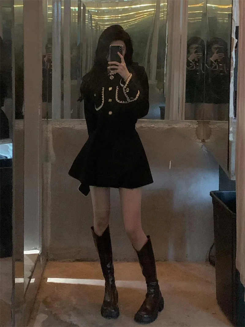 Autumn New Elegant Two-Piece Skirt Sets Women Korean Fashion Chic Crop Jacket Coat Solid Mini Skirt Female Clothing Y2K Outfits