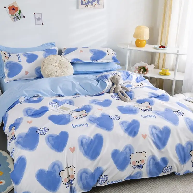 Bedding Set Aesthetic Rabbit Bear Twin Duvet Cover Flat Sheet Pillowcase No  Filling Soft Polyester Girls Boys Queen Bed Linen - AliExpress