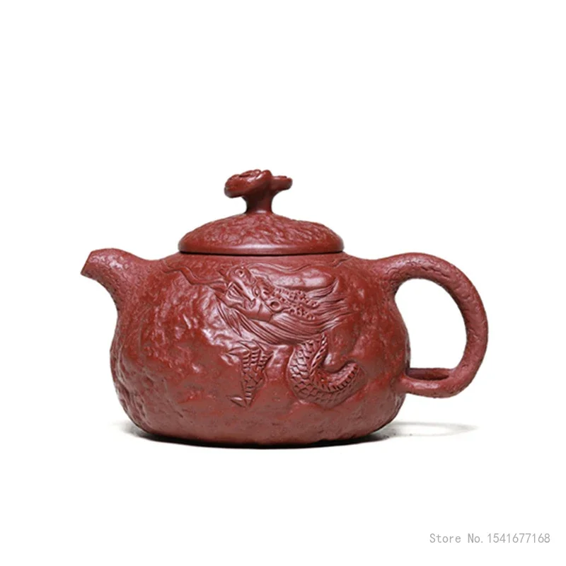 Yixing Purple Clay Pot Handmade Teapot, Dragon Pattern, Handmade Kongfu Tea Pot, New Chinese Original Mine Dahongpao, 220cc, 1Pc