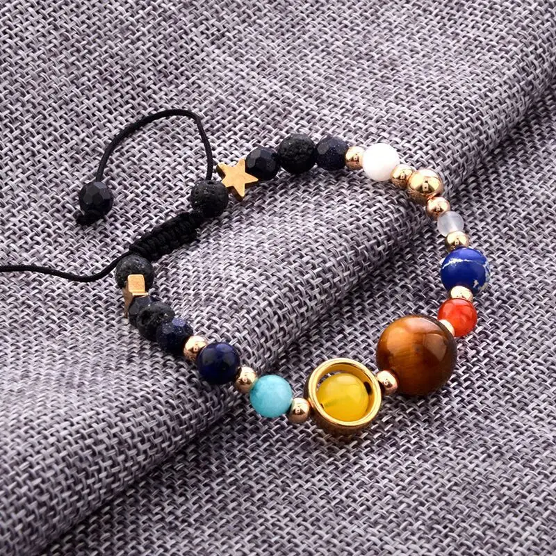 New Exquisite Cosmic Galaxy Solar System Bracelet Female Transfer Beads Nine Planets Natural Hand-woven Student Bead Gift