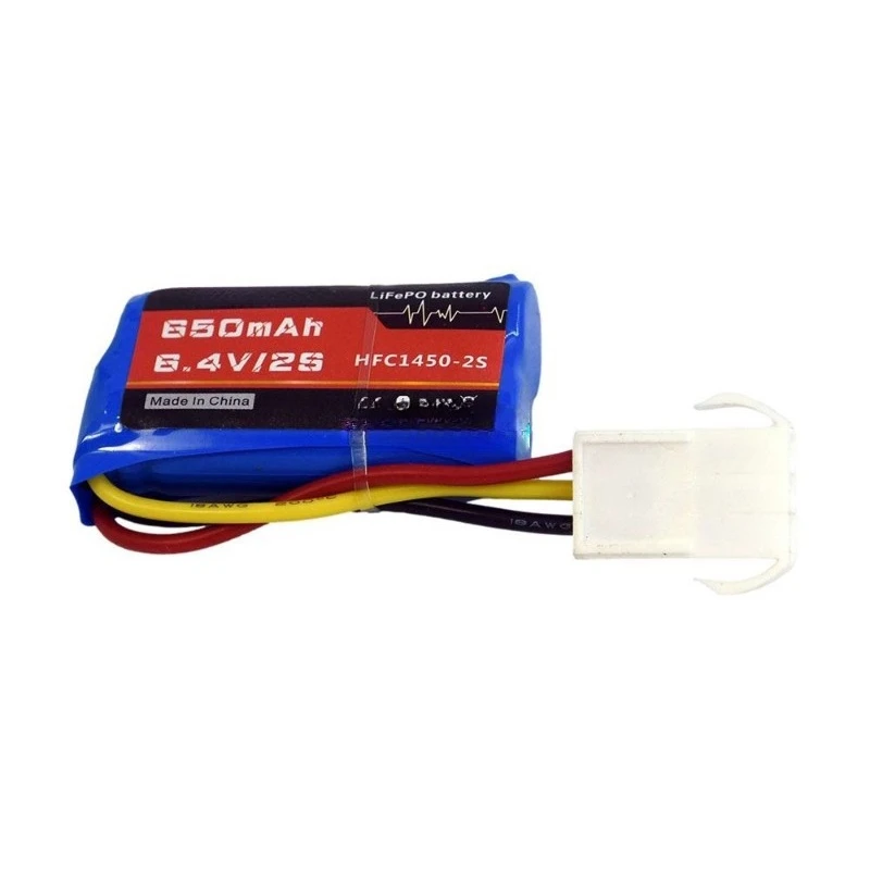 Batterie LiFePO 6.4V 650mAh 2S pour bateau RC, étiquette et bornes de connexion