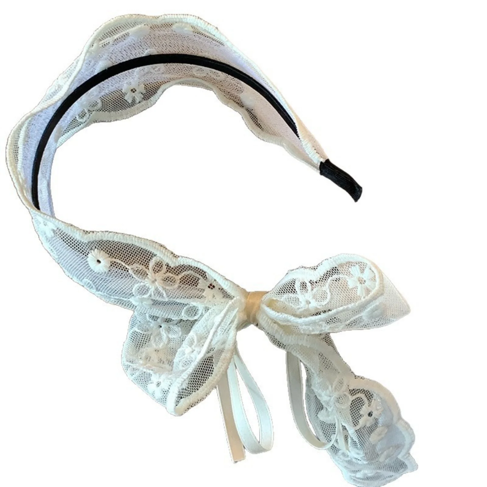 1PC Lace Bow Headbands Set, Black and White Elegant Hair Hoops, Sweet Hair Accessories for Women and Girls
