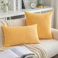 1pc Corduroy pillowcase Yellow stripe patchwork design Solid Cushion Cover, Throw Pillow Case, For Sofa, Couch 45x45CM 30x50CM 1