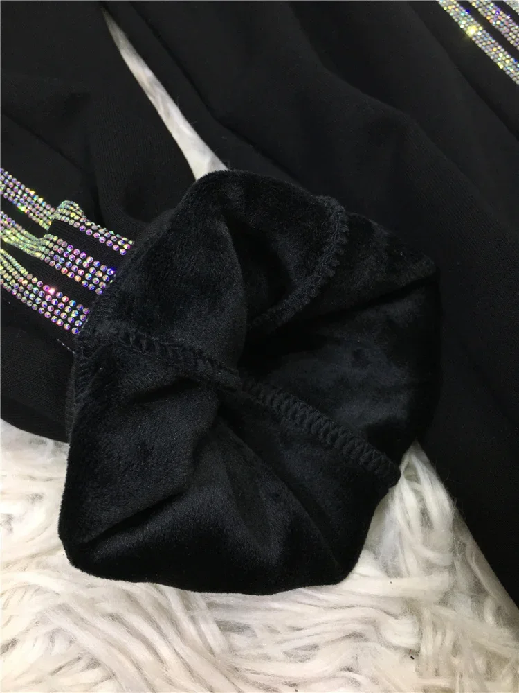 Thicken Fleece Female Sweatpants New Autumn Winter Side Line Hot Drilling Casual Sports Pants Streetwear Black Harem Trousers
