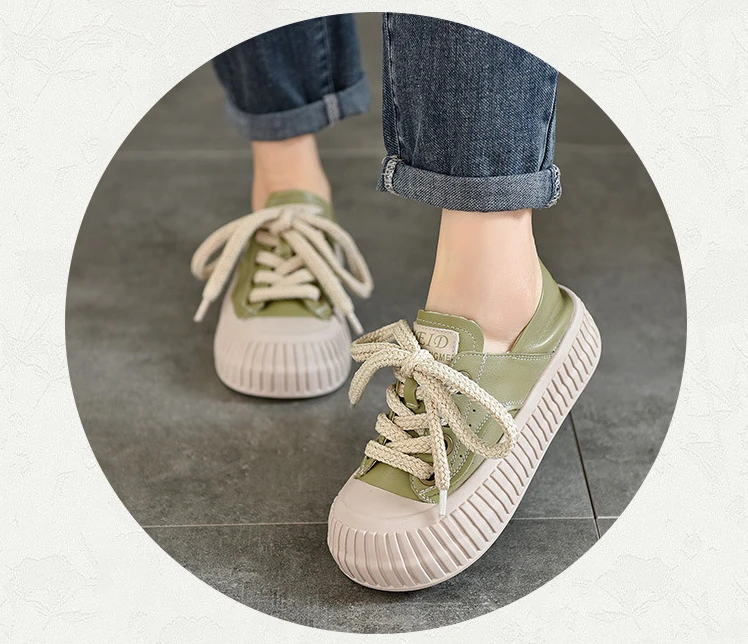 Birkuir Genuine Leather Women Vulcanized Shoes Thick Heel Elegant  