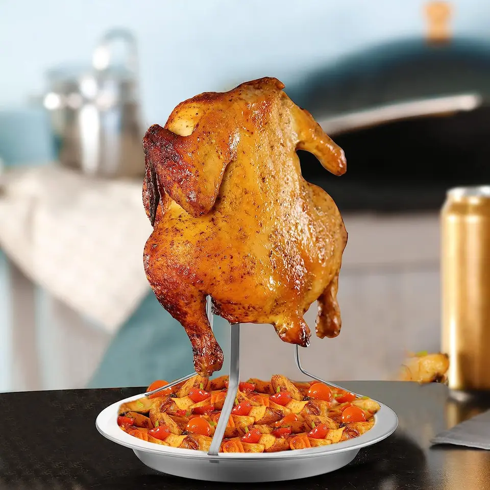 thumbnail image 2 of Shawarma Skewer Stand Beer Can Chicken Grill Rack For Outdoor Grill Guowall Chicken Roaster Rack Stainless Steel Holder Roast Chicken Smoker Accessories Chicken Roasting Pan 2 of 10