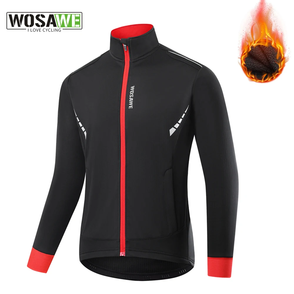 

WOSAWE Winter Cycling Jacket Men's MTB Bicycle Jersey Windproof Reflective Fleece Lining Breathable Sports Mountain Bike Clothes