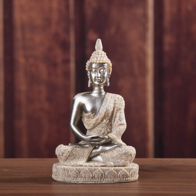 

Creative Buddha Sculpture,Southeast Asian Sandstone Sitting Buddha Resin Handicraft Figurines,Office Desk Home Decoration Gifts