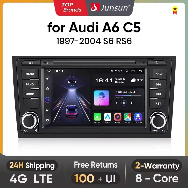 Radio de coche Junsun de 7 pulgadas con CarPlay inalámbrico y Android Auto para Audi A6 C5 1997-2004 S6 RS6, sistemas inteligentes GPS, multimedia, SWC, BT, FM 1